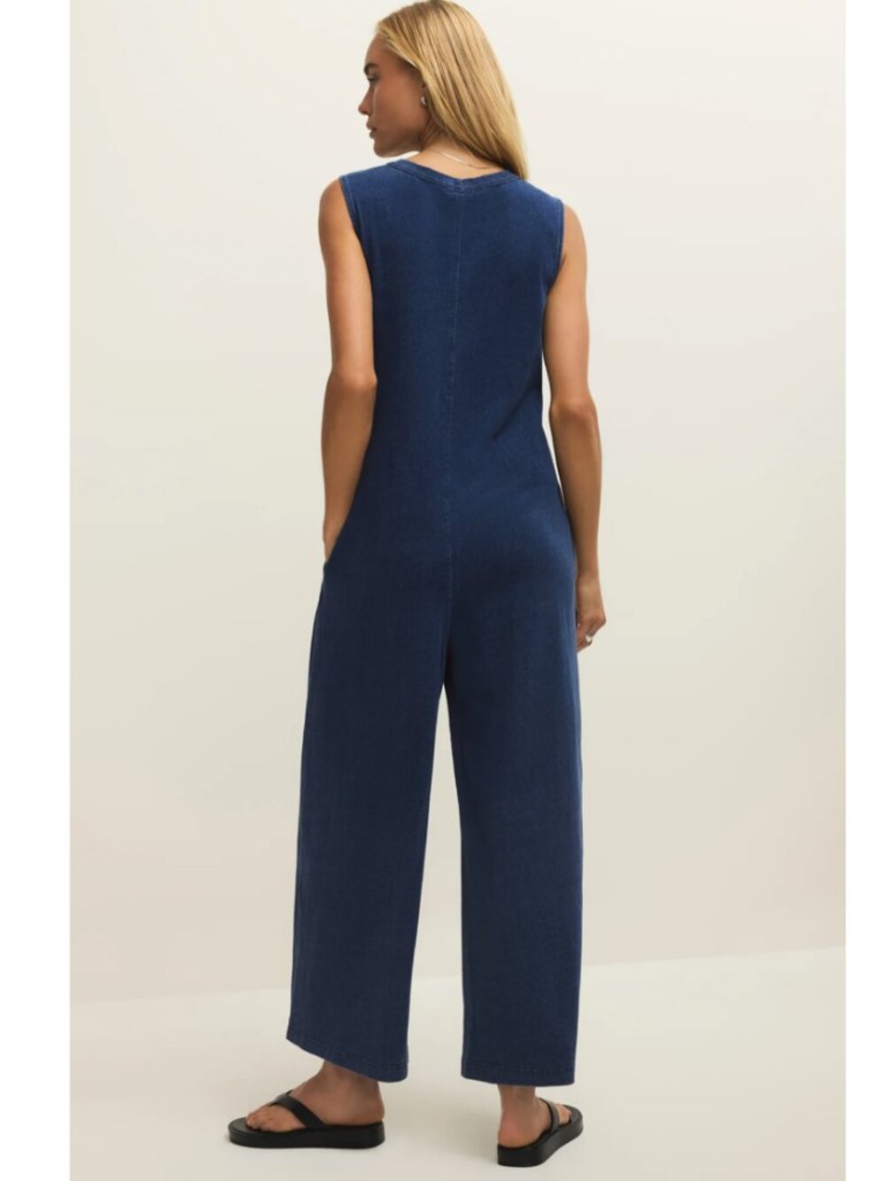 NEW Z Supply Fiona Jersey Denim Jumpsuit 100% Cotton Indigo Blue Color - S - Picture 2 of 8